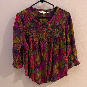 Colorful Floral Button-Up Blouse